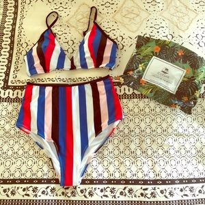 Striped high waist two piece
